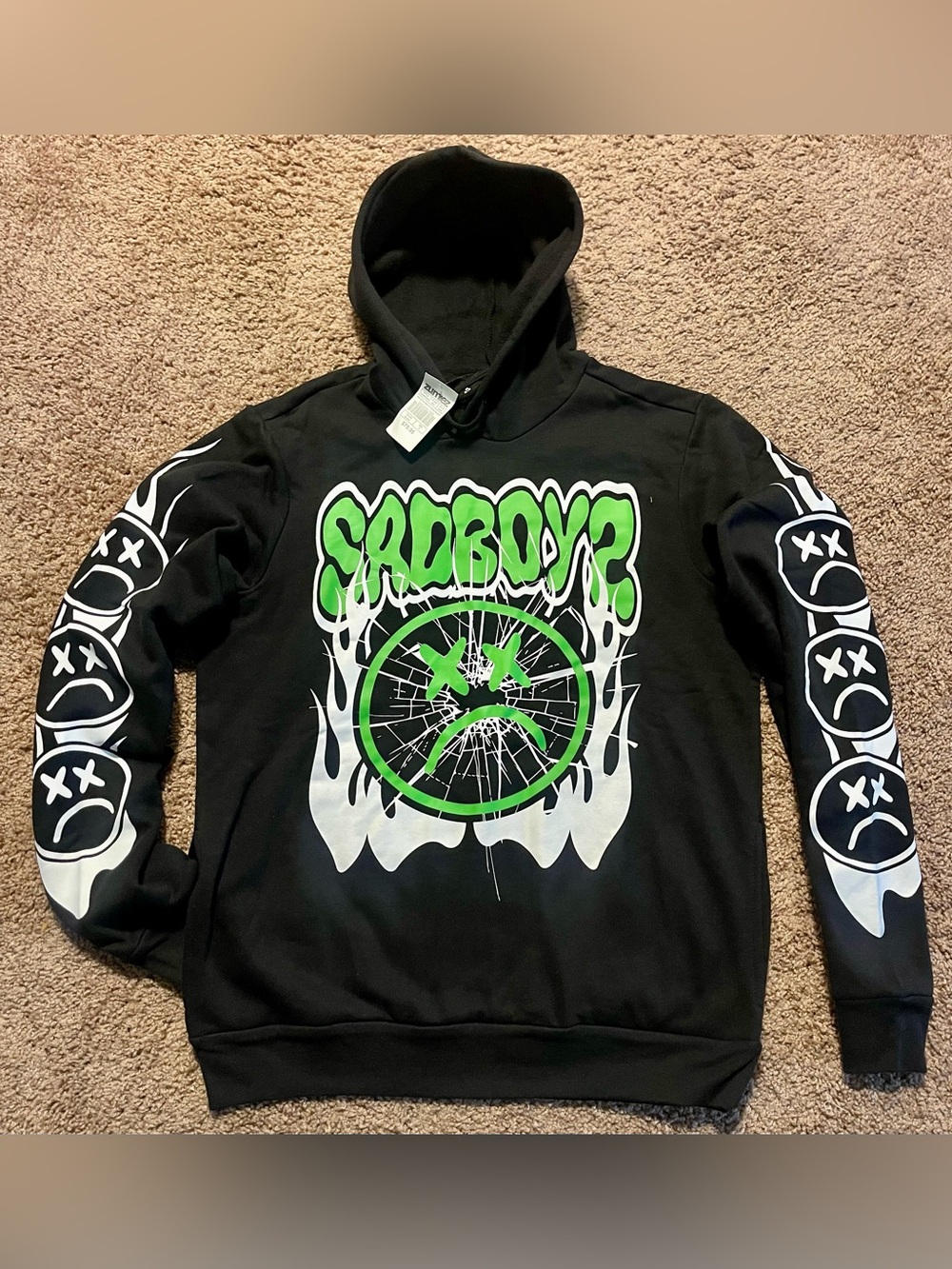 Sad Boys Black Hoodie with Neon Green Graphic Size M